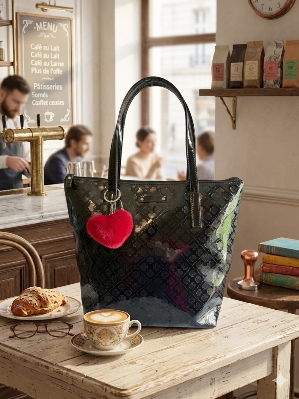 Kate Spade Emerald Avenue Jeralyn Black Patent Tote Bag with Heart Charm